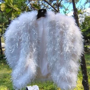 VTG 1970'sOstrich Feather Metallic Tinsel Short shrugVest open front Large